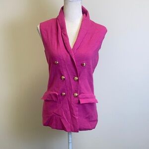 Pink Sleeveless Cardigan with Gold Buttons